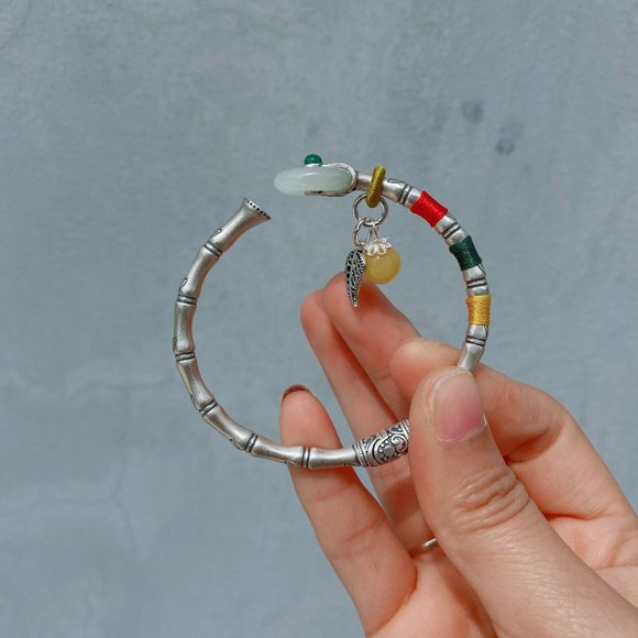 925 sterling silver bamboo bracelet women
